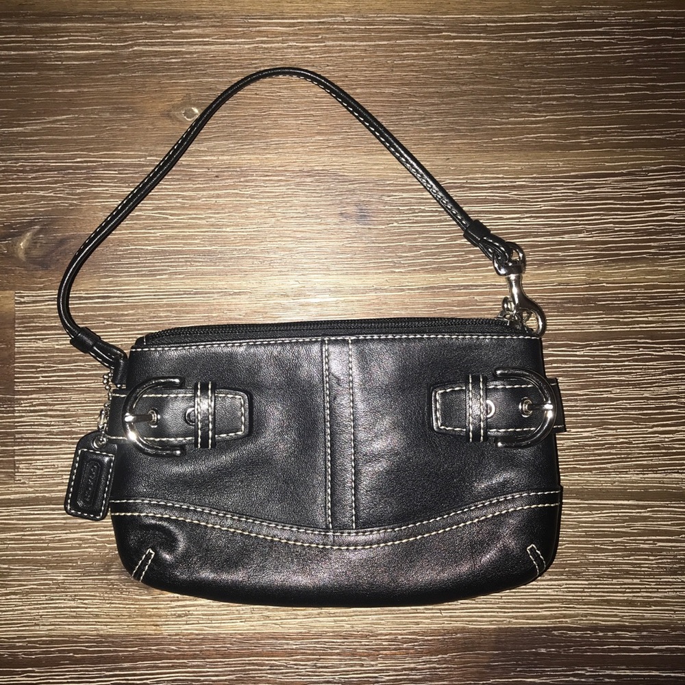 Small authentic COACH leather wristlet